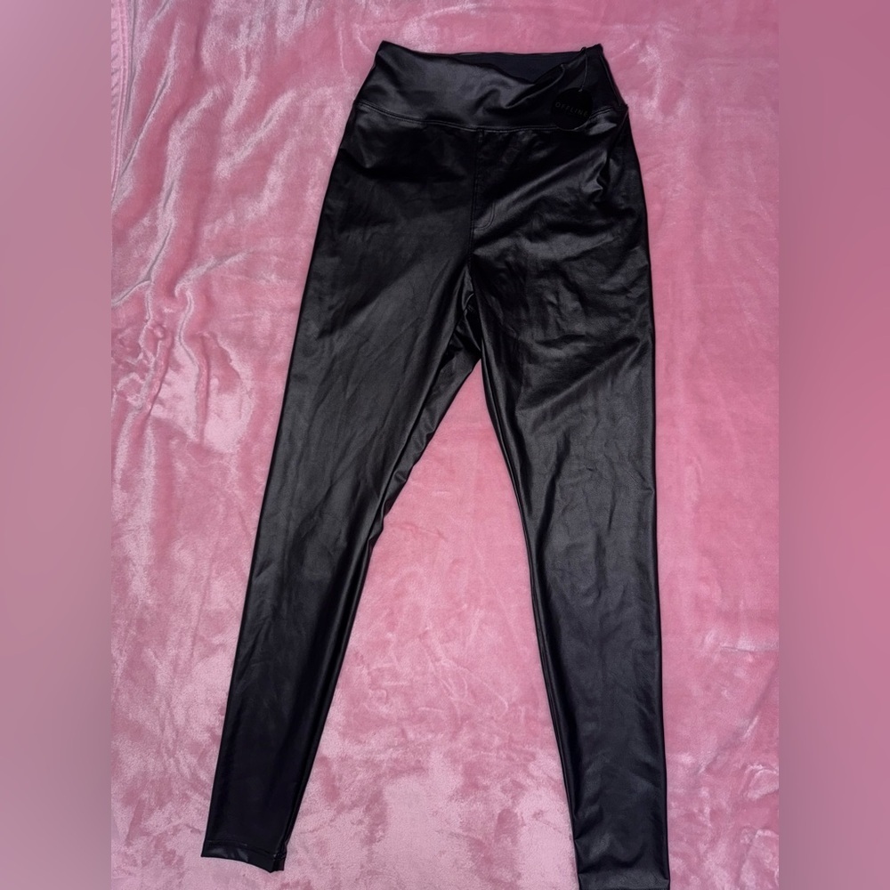 Aerie Women’s Black Offline Real Luxe Faux Leather Leggings Size Medium NWT‎